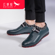 紅蜻蜓男鞋子休閑皮鞋男士秋季新款單鞋韓版潮流青年 綠色套腳款 36 偏大一碼