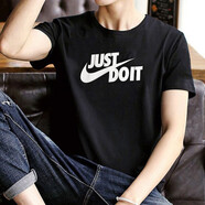 耐克（NIKE） 男裝 夏季新款運動休閑服健身訓練半袖圓領(lǐng)純棉短袖寬松透氣T恤 黑色JUST DO IT/純棉親膚 S