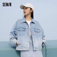 森馬牛仔外套女漸變落肩上衣寬松個(gè)性簡(jiǎn)約風(fēng)春季刺繡夾克時(shí)尚 牛仔中藍(lán)88201 S 155/80A