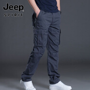 JEEP SPIRIT吉普德國工裝褲男春秋休閑褲耐臟耐磨長(cháng)褲多口袋大碼寬松干活棉褲 魔術(shù)貼深灰 L 建議120到135斤