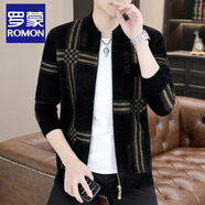羅蒙（ROMON）2025春秋季休閑針織開(kāi)衫外套男士新款潮流百搭外穿毛衣男上衣服潮 黑色 XL