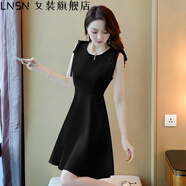 LNSN 潮牌白色小個子禮服連衣裙女裝夏季2024年新款氣質(zhì)露肩感裙子 黑色 M