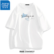 真維斯（JEANSWEST）純棉短袖t恤男夏季時(shí)尚百搭T恤衫青少年學(xué)生半袖寬松情侶上衣服c 白色（兩只紙飛機(jī)） 2XL (體重150斤-170斤)