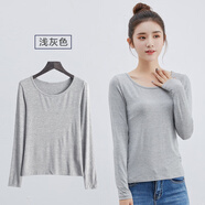 朵胤莫代爾打底衫女長袖T恤春秋款大碼圓領(lǐng)低領(lǐng)秋衣女顯瘦上衣 圓領(lǐng)淺灰色 XL(120-135斤)