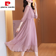 皮爾卡丹（pierre cardin）連衣裙子夏季防真|絲2025新款春秋春季雪紡女裝高端精致正式 豆沙紫色 2XL