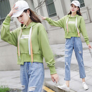 萱戀菲衛衣女2023年新款秋裝女長(cháng)袖連帽時(shí)尚秋季女裝短外套女韓版潮流 綠色【Supercat】 L  建議100-115斤