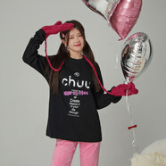 CHUU時(shí)尚寬松T恤女冬季新品洋氣個(gè)性百搭休閑字母印花上衣 黑色 均碼