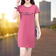 帝黛（DIDAI）連衣裙新品裙子短袖t恤夏裝女裝大寬松碼運(yùn)動(dòng)女士小個(gè)子沙灘半身 玫紅 XL建議（115-130）斤