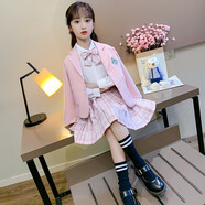 恒孞童裝女童三件套秋裝兒童西服套裝裙春秋季女孩學(xué)院風(fēng)jk韓版學(xué)生校服 粉色三件套 140碼建議身高130CM