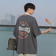 嘉曄（JIAYE）短袖t恤男印花圓領(lǐng)短袖T恤夏季港風(fēng)潮牌寬松休閑半袖上衣服 T66深灰色 XL