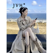JVH 香港潮牌開叉中長款風(fēng)衣女 2025春季新款英倫風(fēng)休閑雙排扣外套 卡其色 M 【110-120斤】