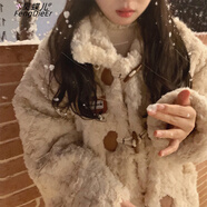 鳳蝶兒羊羔毛外套女裝2025春季新款韓版寬松學(xué)生加厚保暖羊羔絨棉服外套 杏色 M