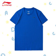 李寧（LI-NING）夏季兒童羽毛球乒乓球T恤套裝男女短袖短褲運(yùn)動(dòng)速干網(wǎng)球休閑服 晶藍(lán)色單件上衣 130