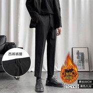 佰魯詩(shī)抗皺小西褲男春夏季新款垂感韓版直筒休閑褲寬松免燙純色西裝褲子 黑色九分加絨 38【建議180-190斤】