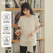 米度麗哺乳衣上衣外出產(chǎn)后喂奶衣打底衫夏季寬松短袖t恤孕婦裝夏裝6916 米白 L碼（建議100-140斤左右）