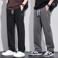 NASALIKE工裝褲子男士秋冬季款痞帥青年百搭闊腿褲彈力寬松直筒休閑長(cháng)褲男 黑色+灰色 L