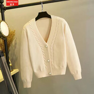 尚濤針織衫女開(kāi)衫秋冬女裝新款韓版寬松百搭保暖長(cháng)袖外套毛衣女短款 杏色 XXL 建議120-140斤