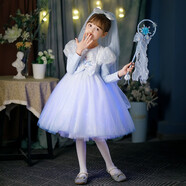 婉凱冰雪奇緣發(fā)光裙女童愛(ài)莎公主裙兒童艾莎亮片蓬蓬連衣裙公主 長(cháng)袖藍+披紗燈帶頭飾皇冠魔法棒 110cm