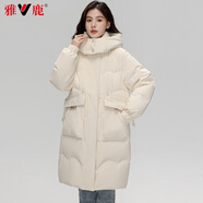 雅鹿羽絨服女中長(cháng)款2025冬季加厚抗寒保暖新時(shí)尚款情侶款連帽外套女