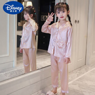 G.DUCKKIDS女童冰絲睡衣兒童夏季長袖公主小女孩寶寶空調(diào)服春秋真絲大童套裝 【雙長】QN966粉色 8碼適合體重25-30斤2-3歲