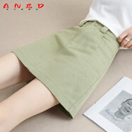 ANED大牌牛仔短裙女夏季高腰a字半身裙2024年新款裙顯瘦包臀裙子 綠色 XL 175
