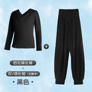 酷系兒童舞蹈褲女童練功服寬松哈倫褲黑色跳舞褲子長(cháng)褲中國舞服裝 黑色無(wú)字長(cháng)袖+哈倫褲 140 建議身高130-140cm