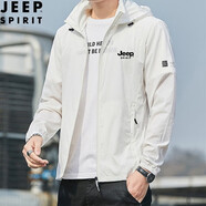 JEEP SPIRIT吉普防曬衣男夾克休閑大碼運動(dòng)時(shí)尚情侶裝潮牌連帽可定制男裝外套 白色【男女同款】 5XL (180-200斤)