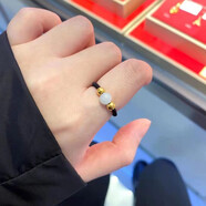 瑞諾（Ruinuo）黃金戒指女999足金玉石轉運珠手工編織戒子情人節禮物送女友 貓眼石金珠黑繩戒指/留言號數5-10#，默認發(fā)6#