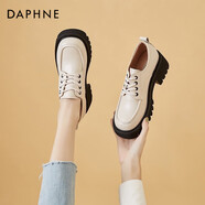 DAPHNE達芙妮加絨小皮鞋女鞋秋冬單鞋新款粗跟中跟高跟鞋英倫風(fēng)職業(yè)工作鞋子 米色跟高5.3cm單里 37 (235mm) 標準碼