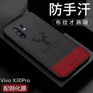 【配鋼化膜】凱彩 適用vivox30pro手機(jī)殼aw聯(lián)名限定版布紋男女款四邊全包硅膠防摔保護(hù)套 vivo X30 Pro-幸運鹿-拼色【配鋼化膜】