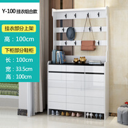 映巢（YINGCHAO）門廳柜鞋柜掛衣架一體衣帽柜簡約現(xiàn)代組合儲物柜玄關(guān)柜多功能鞋櫥 鏡面烤漆100長黑頂組合款 組裝