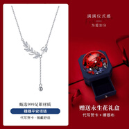 SGE穗穗平安999足銀項鏈女鎖骨鏈輕奢高級感吊墜情人節(jié)禮物送女友 999銀麥穗項鏈可刻字+永生花禮盒