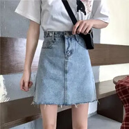 蘭威費雷辣妹牛仔半身裙女夏季新款小個子包臀高腰a字開叉短裙SN462229029 613 M（90—斤）
