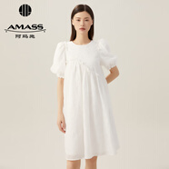 阿瑪施（AMASS）女裝法式甜美宮廷風(fēng)圓領(lǐng)泡泡袖連衣裙短裙5500388 白 M (3碼)