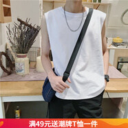 嘉曄馬甲背心男潮男士標(biāo)準(zhǔn)型純白色坎肩背心運(yùn)動無袖背心男韓版體恤 白色 L