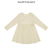 happyology英國女童連衣裙柔軟小女孩棉親膚純色有彈性長(cháng)袖連衣裙 象牙白 86 (86cm)