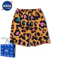 NASALIKE聯(lián)名短褲男夏季外穿浴場(chǎng)沙灘寬松潮牌休閑冰絲速干運動(dòng)五分褲 豹紋男女 黃 XL 125-140斤