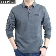 吉普（JEEP）長(cháng)袖t恤男2025年春秋新款男士商務(wù)休閑寬松棉質(zhì)大碼翻領(lǐng)男裝上衣 PS0001款灰色 L(建議131-145斤)