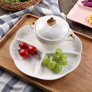 佳億廚連減脂餐盤(pán)一人食家用早餐盤(pán)兒童陶瓷分格盤(pán)分餐盤(pán)干果盤(pán)創(chuàng)意水果盤(pán) 白色圓形三格分格盤(pán)