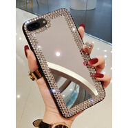 DFEOFM適用于蘋果XSMax手機(jī)殼鉆石iPhone8plus帶鏡子11pro女款水鉆13潮2 6p/6splus銀色鏡三圈水鉆