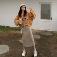 夢(mèng)史怡2022秋冬套裝女甜酷洋氣外套可鹽可甜炸街毛衣針織連衣裙兩件 3306#橙色衛(wèi)衣+卡其半身裙 兩 L 【建議100-120斤】
