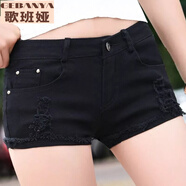 歌班婭2023新款低腰白色牛仔短褲女春夏彈力修身顯瘦破洞黑色熱褲超短褲 黑色#59 XL 建議(105-115斤)