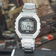 卡西歐（CASIO）嫩色復古運動小方塊ins百搭休閑防水表W218HC-4A2/2A 8A 電子表 W-218HD-1A鋼帶 【附加貼膜】