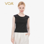 VOA缎面19姆米纯色丝绸圆领包肩短袖多段拼接基本款简约白T恤 B0706 星夜黑（B07） 155/S