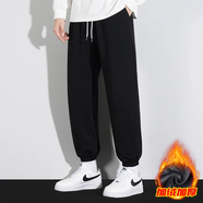 WYVL秋冬款褲子美式衛褲加絨加厚休閑褲學(xué)生穿搭高街港風(fēng)復古運動(dòng)街頭 黑色加絨 M