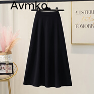 Avmko2025新款半身裙法式百搭純色傘裙中長(zhǎng)款大擺高腰顯瘦雪紡a字裙 黑色 S