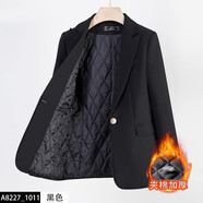 簡蜓夾棉黑色小西裝外套女冬季加厚新款保暖氣質(zhì)職業(yè)裝套裝西服正裝秋 夾棉-單件黑色西裝 XL （建議：110-120斤）
