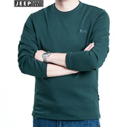 JEEP SPIRIT吉普休閑t恤男長(zhǎng)袖簡(jiǎn)約寬松打底套頭衫圓領(lǐng)男裝體恤衫上衣0001 TS0001墨綠 M