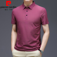 皮爾卡丹（pierre cardin）桑蠶絲短袖t恤男士刺繡速干上衣休閑翻領(lǐng)T恤衫冰 絲半袖T 8801純版玫紅 175/ XL建議125-145斤