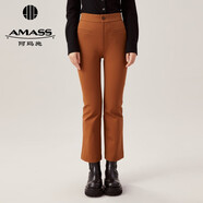 阿瑪施（AMASS）女裝復(fù)古高腰薄絨百搭休閑微喇八分正裝西褲女5100390 焦糖 M (3碼)